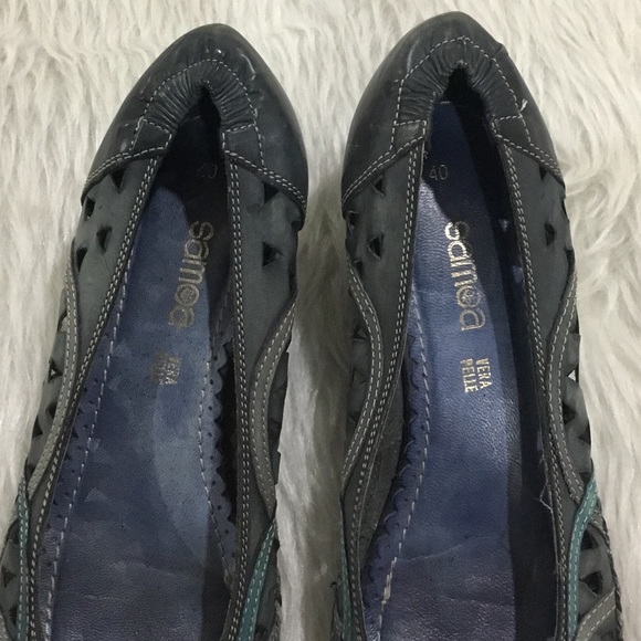 Samoa women’s blue Italian leather slip on platform shoes size 10 - Picture 6 of 8